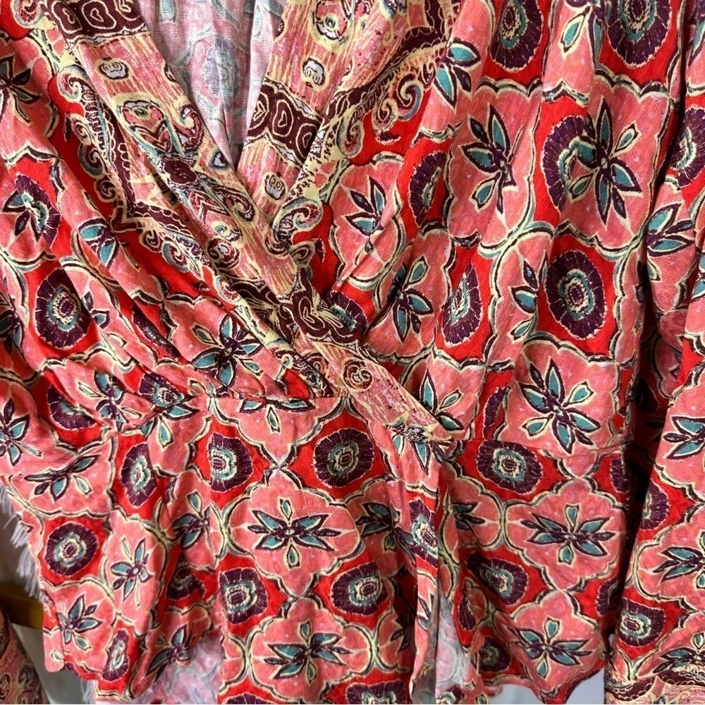 NWT Free People Red and Pink Geometric Blouse sz L